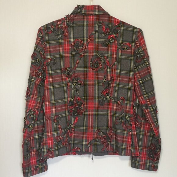 Joseph Ribkoff Womens Plaid Jacket Sz 8 Gray Red Floral Long Sleeve Full Zip - Picture 2 of 6